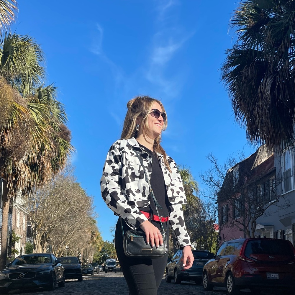 Cow print cropped jacket